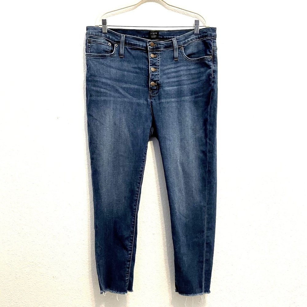 J.Crew High Rise Skinny Button Fly Raw Hem Distressed Stretch Jeans SZ 37